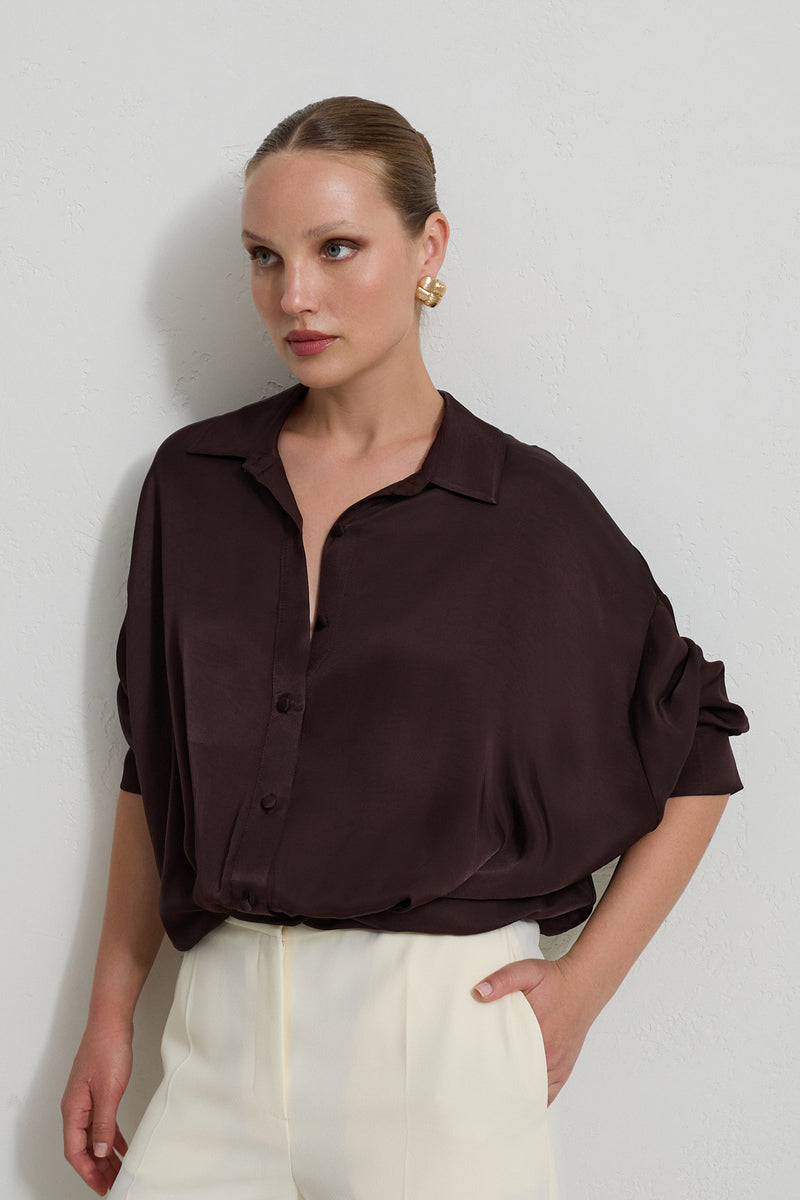Setre Twisted Detail Crop Blouse Chocolate Brown