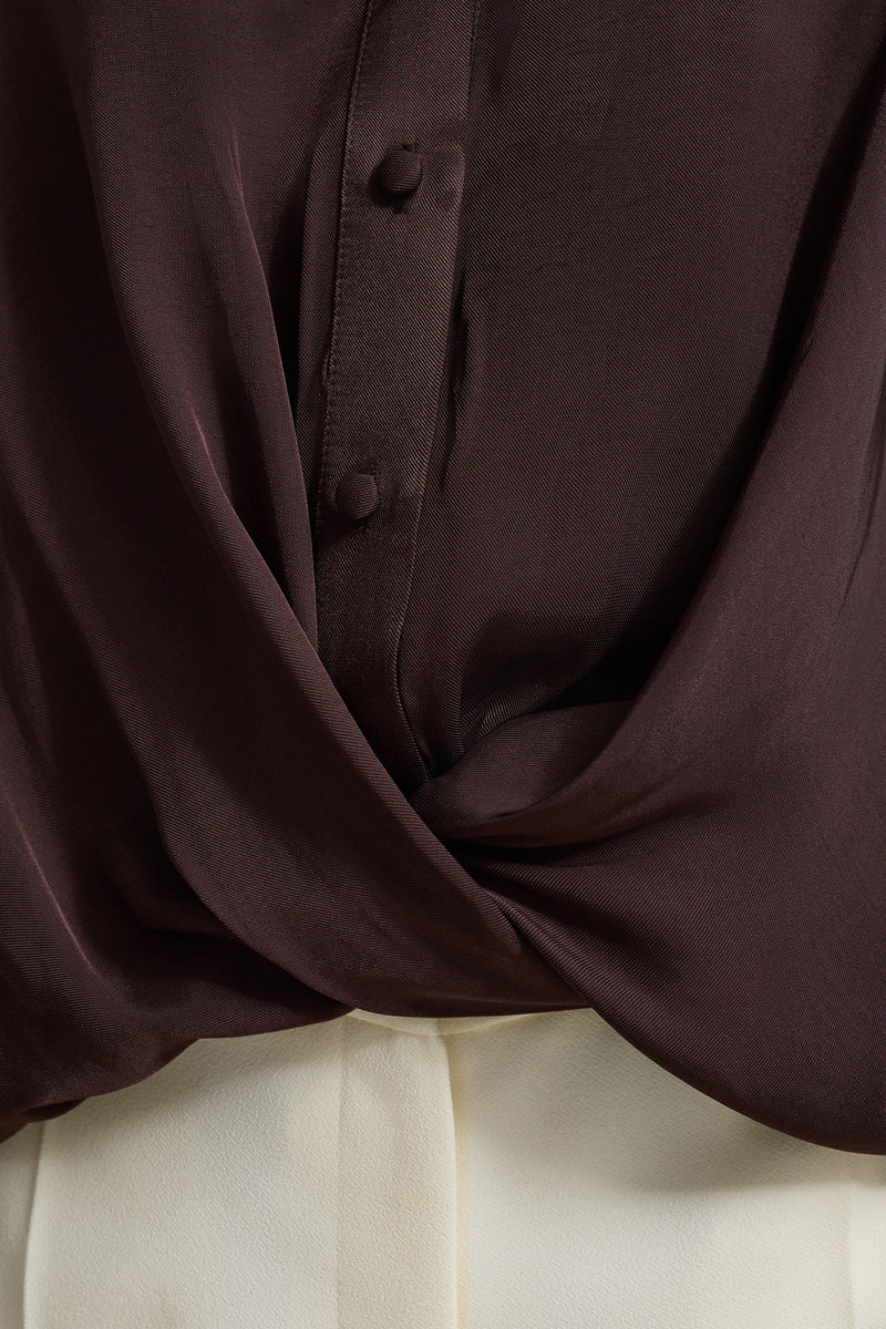 Setre Twisted Detail Crop Blouse Chocolate Brown