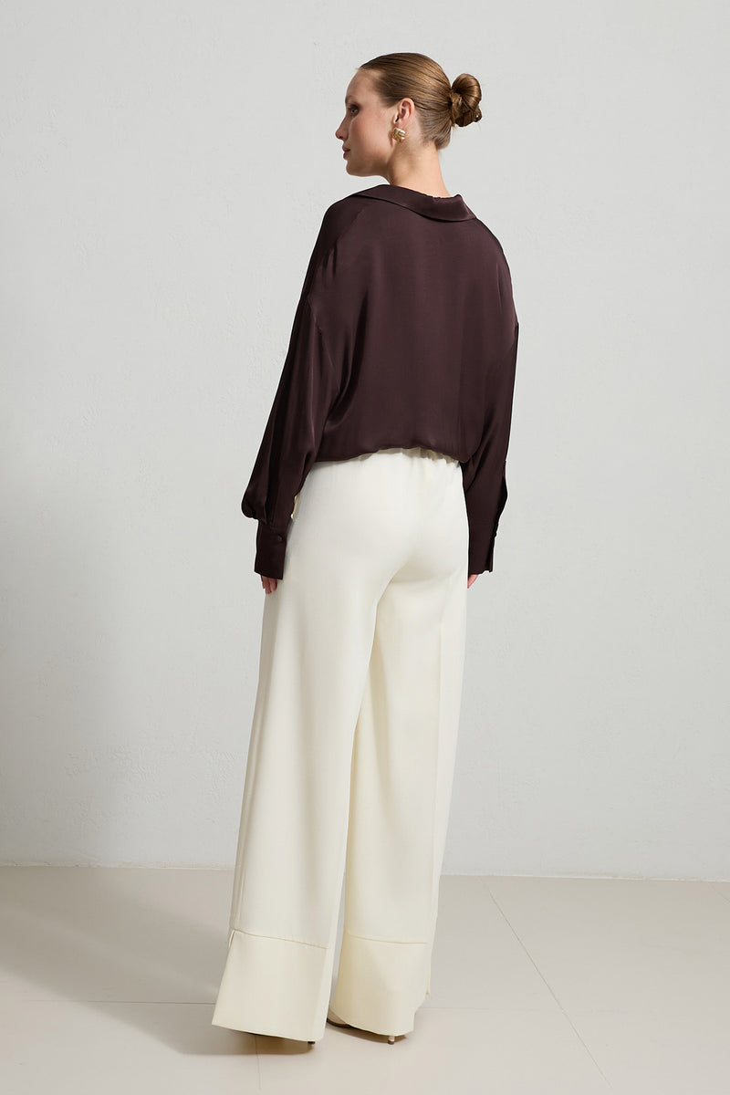 Setre Twisted Detail Crop Blouse Chocolate Brown