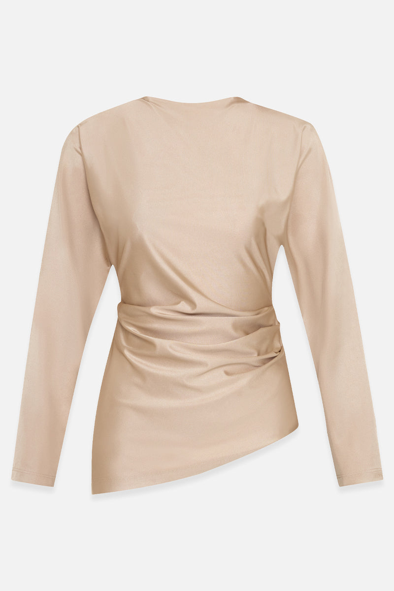 Setre Waist Accent Asymmetrical Blouse Beige