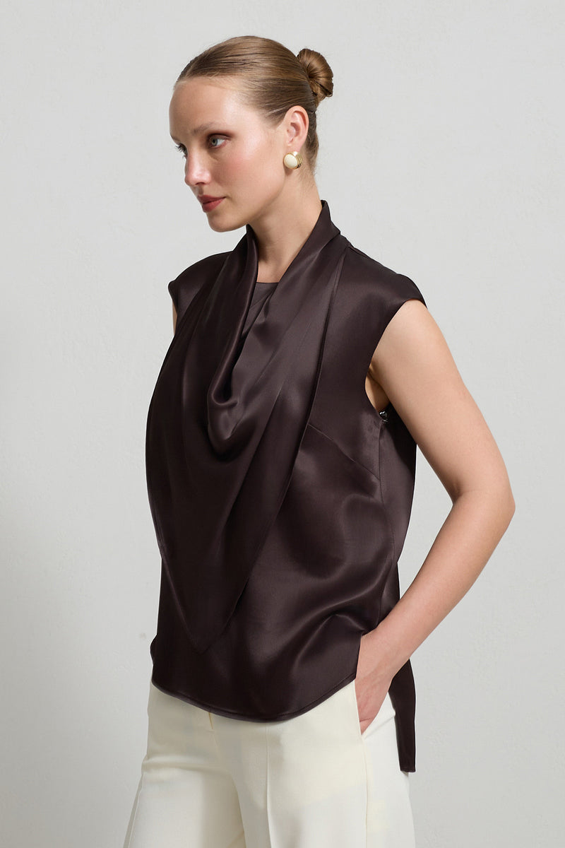 Setre Drape And Collar Detailed Sleeveless Blouse Chocolate Brown