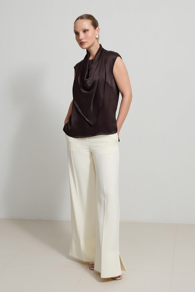 Setre Drape And Collar Detailed Sleeveless Blouse Chocolate Brown