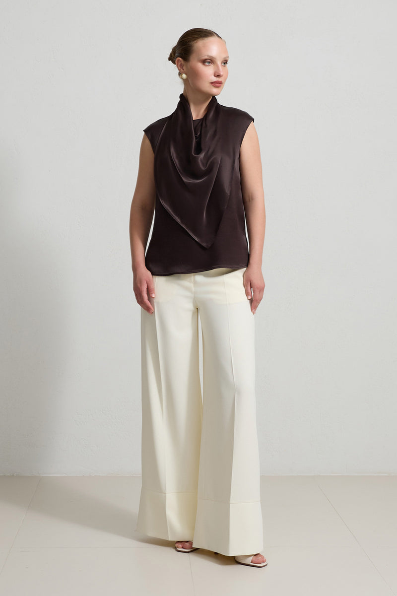 Setre Drape And Collar Detailed Sleeveless Blouse Chocolate Brown