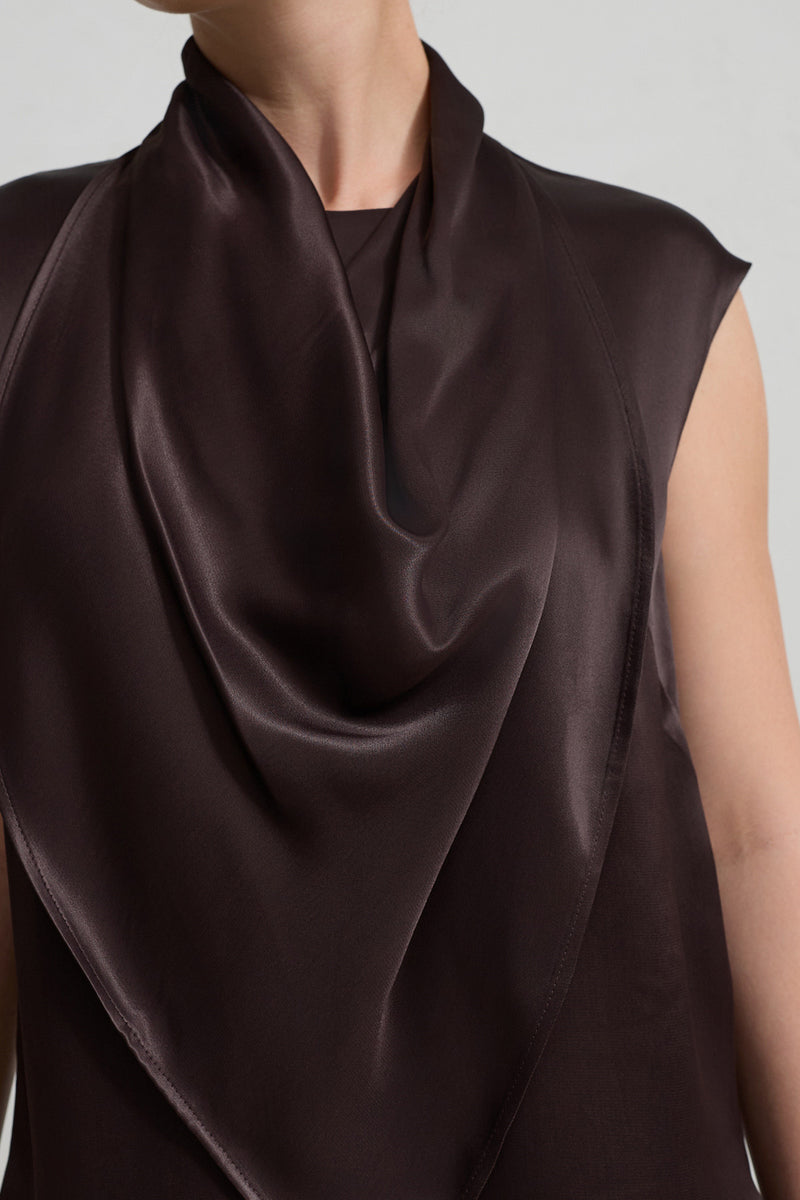 Setre Drape And Collar Detailed Sleeveless Blouse Chocolate Brown