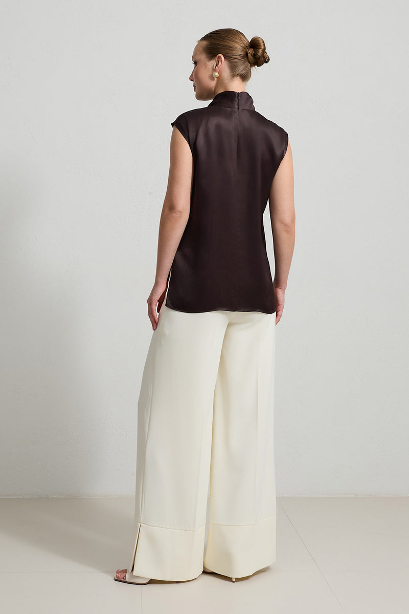 Setre Drape And Collar Detailed Sleeveless Blouse Chocolate Brown