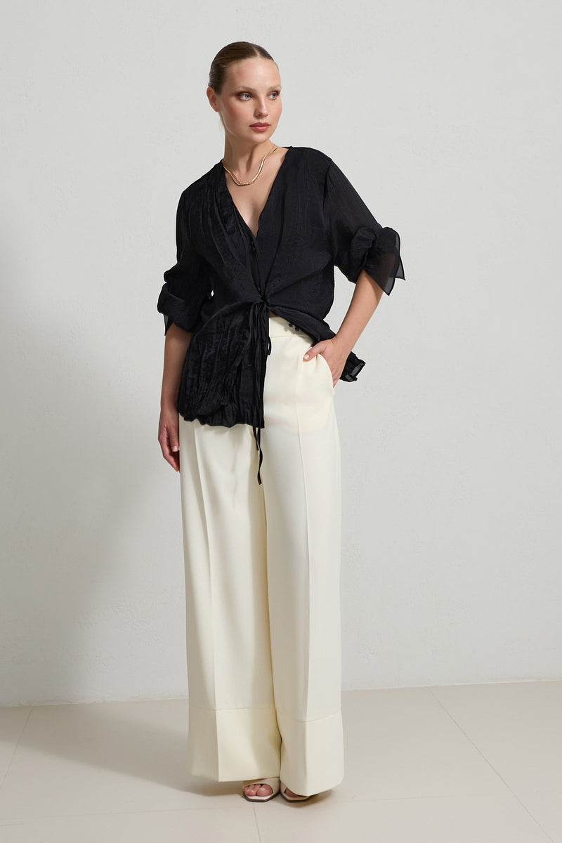 Setre V-Neck Tie Detail Blouse Black