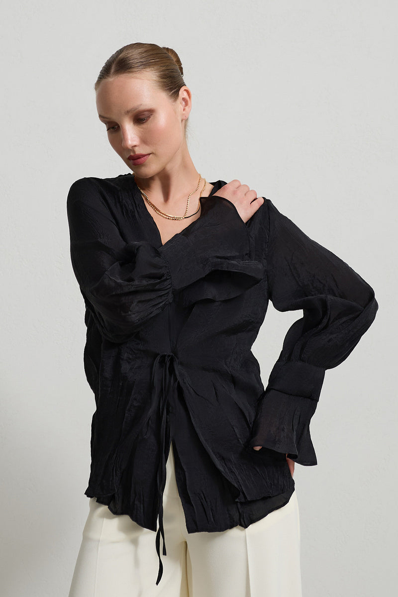 Setre V-Neck Tie Detail Blouse Black