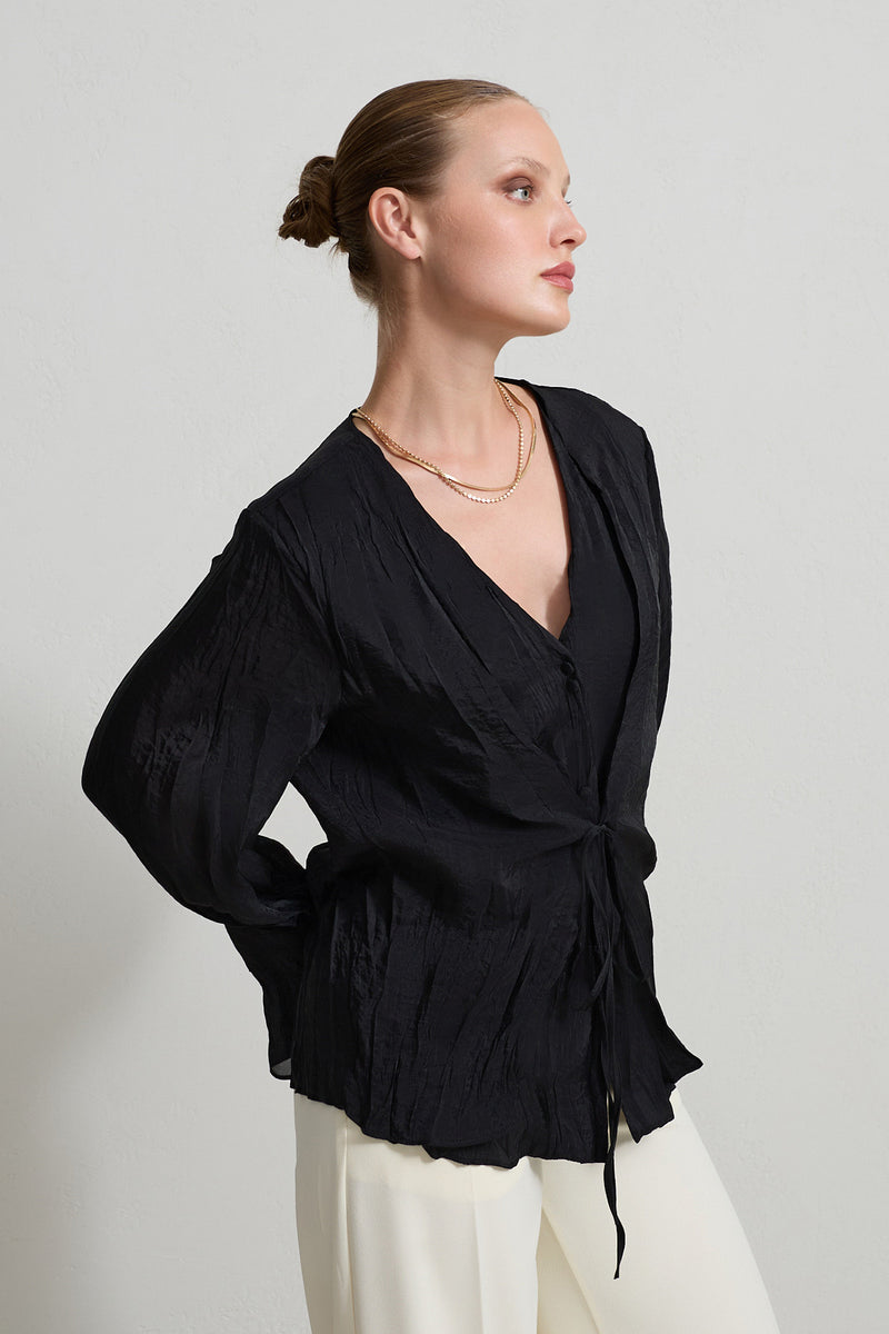 Setre V-Neck Tie Detail Blouse Black