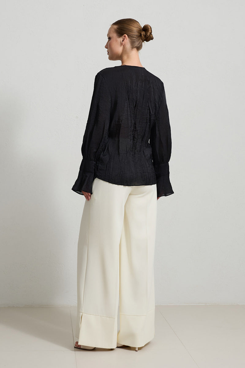 Setre V-Neck Tie Detail Blouse Black