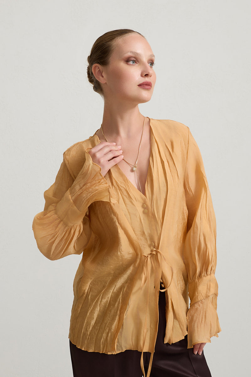 Setre V-Neck Tie Detail Blouse Amber