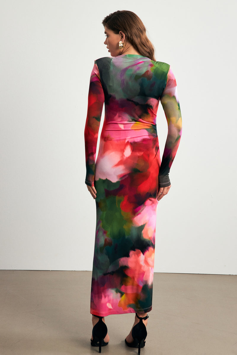 Setre Crew Neck Body-Hugging Patterned Dress Red