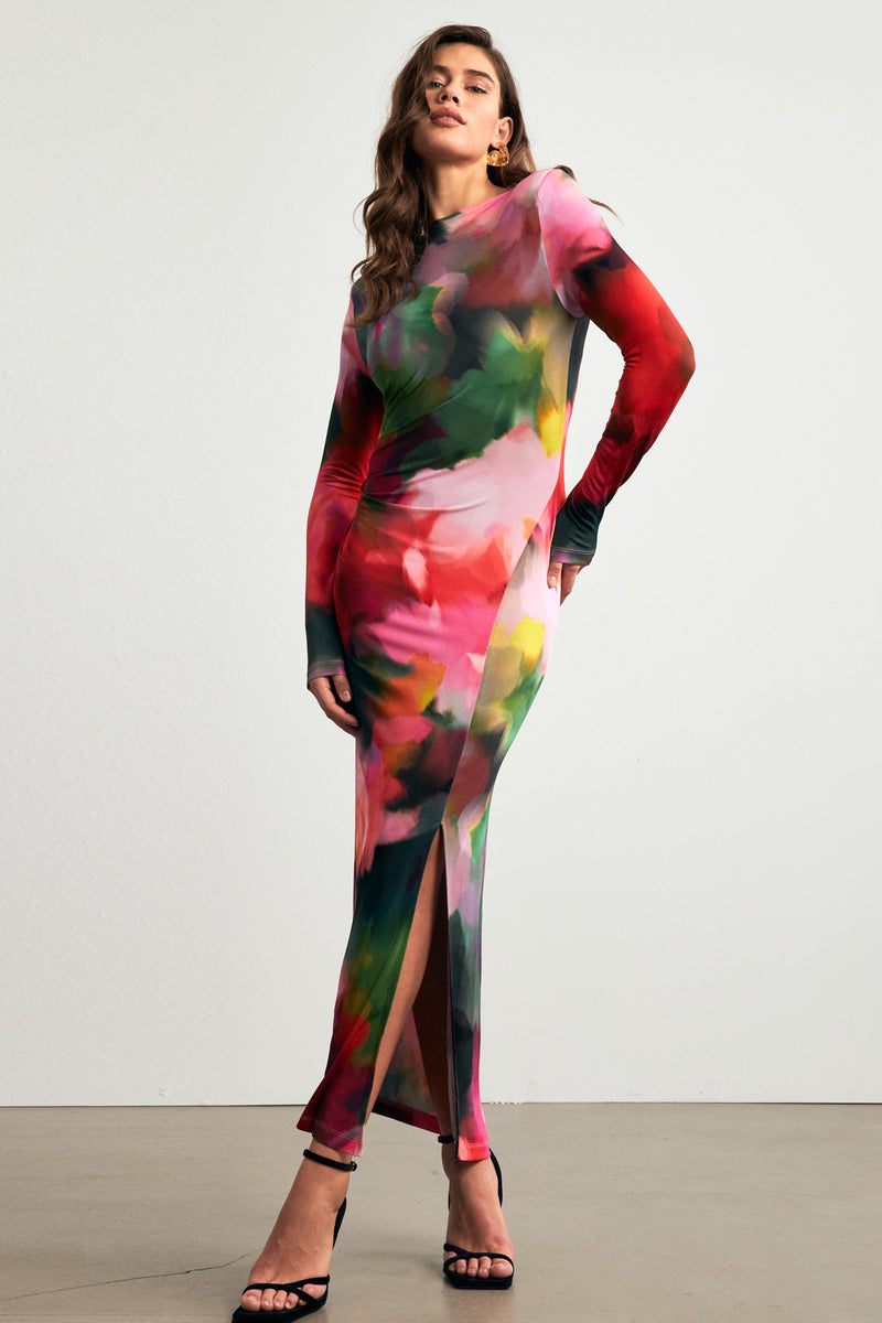 Setre Crew Neck Body-Hugging Patterned Dress Red