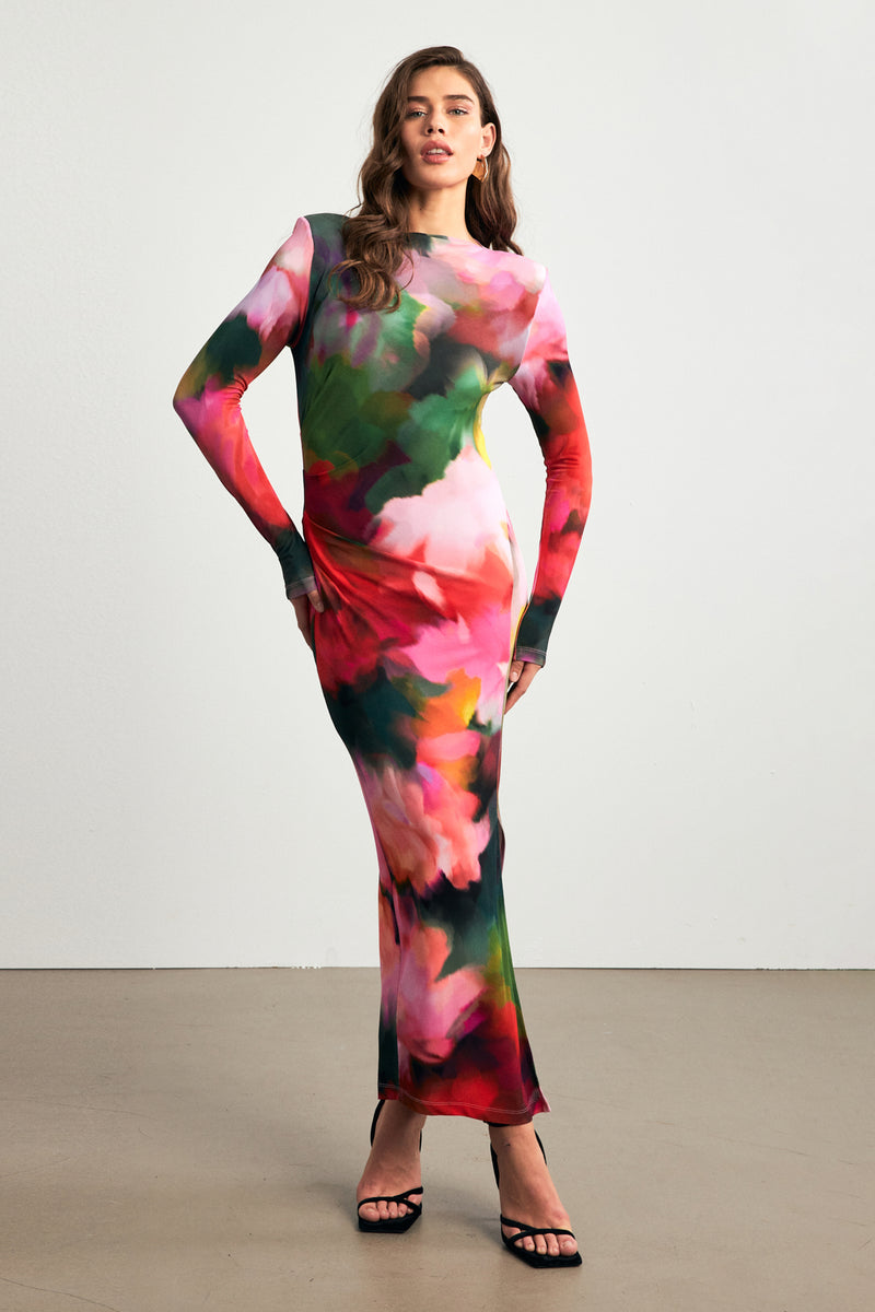 Setre Crew Neck Body-Hugging Patterned Dress Red