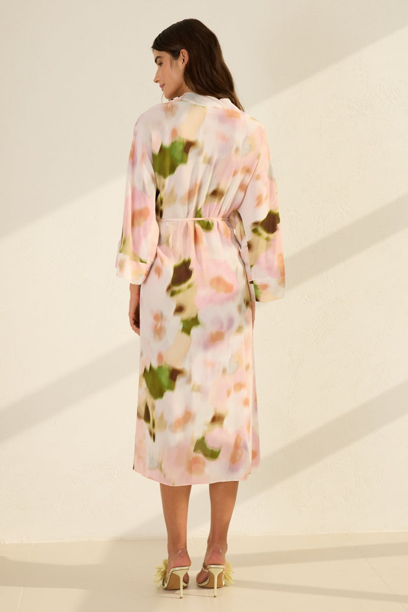 Setre V-Neck Sleeve And Tie Detail Printed Dress Powder Pink