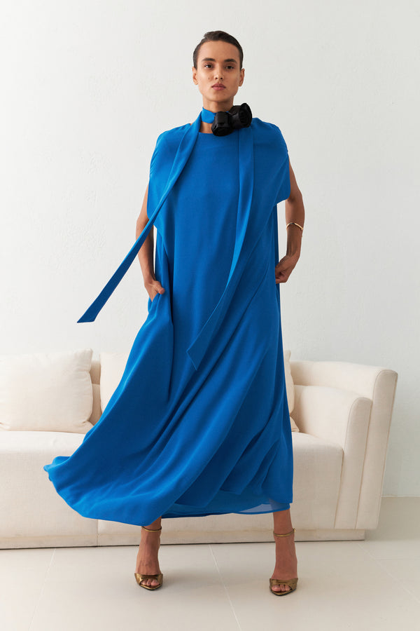 Setre Detailed Comfortable Cut Maxi Dress Blue