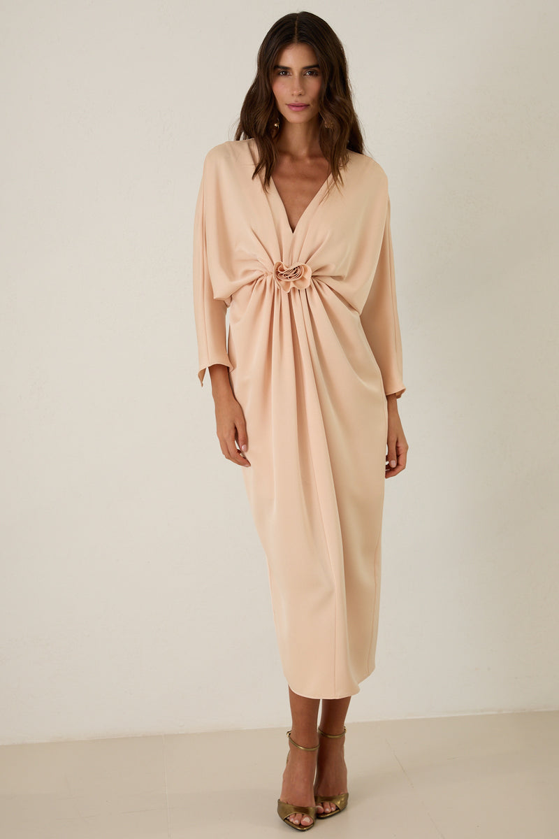 Setre Rose Detail Draped Dress Salmon