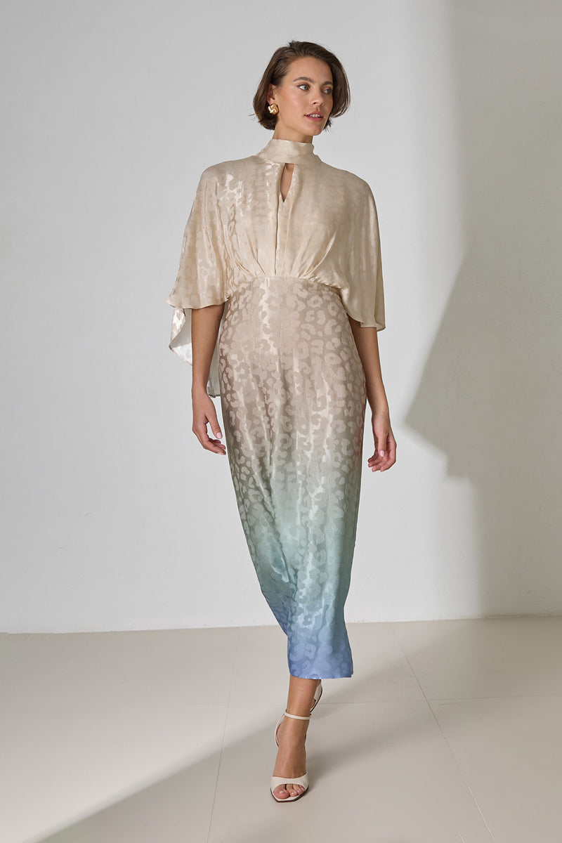 Setre Waist-Fitted Patterned Dress Beige