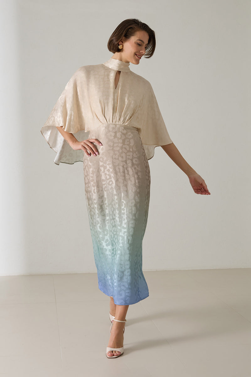 Setre Waist-Fitted Patterned Dress Beige