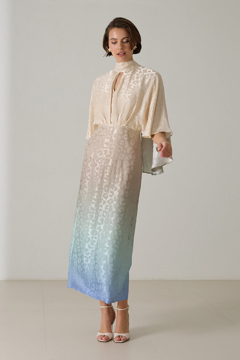 Setre Waist-Fitted Patterned Dress Beige