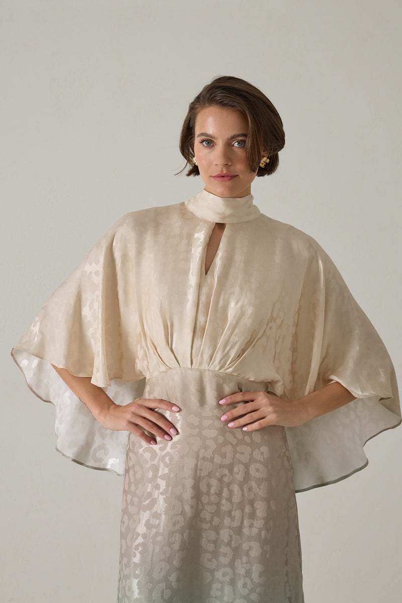 Setre Waist-Fitted Patterned Dress Beige