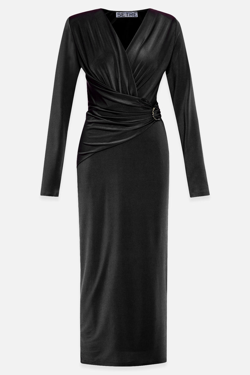 Setre V-Neck Pleated Detail Dress Black