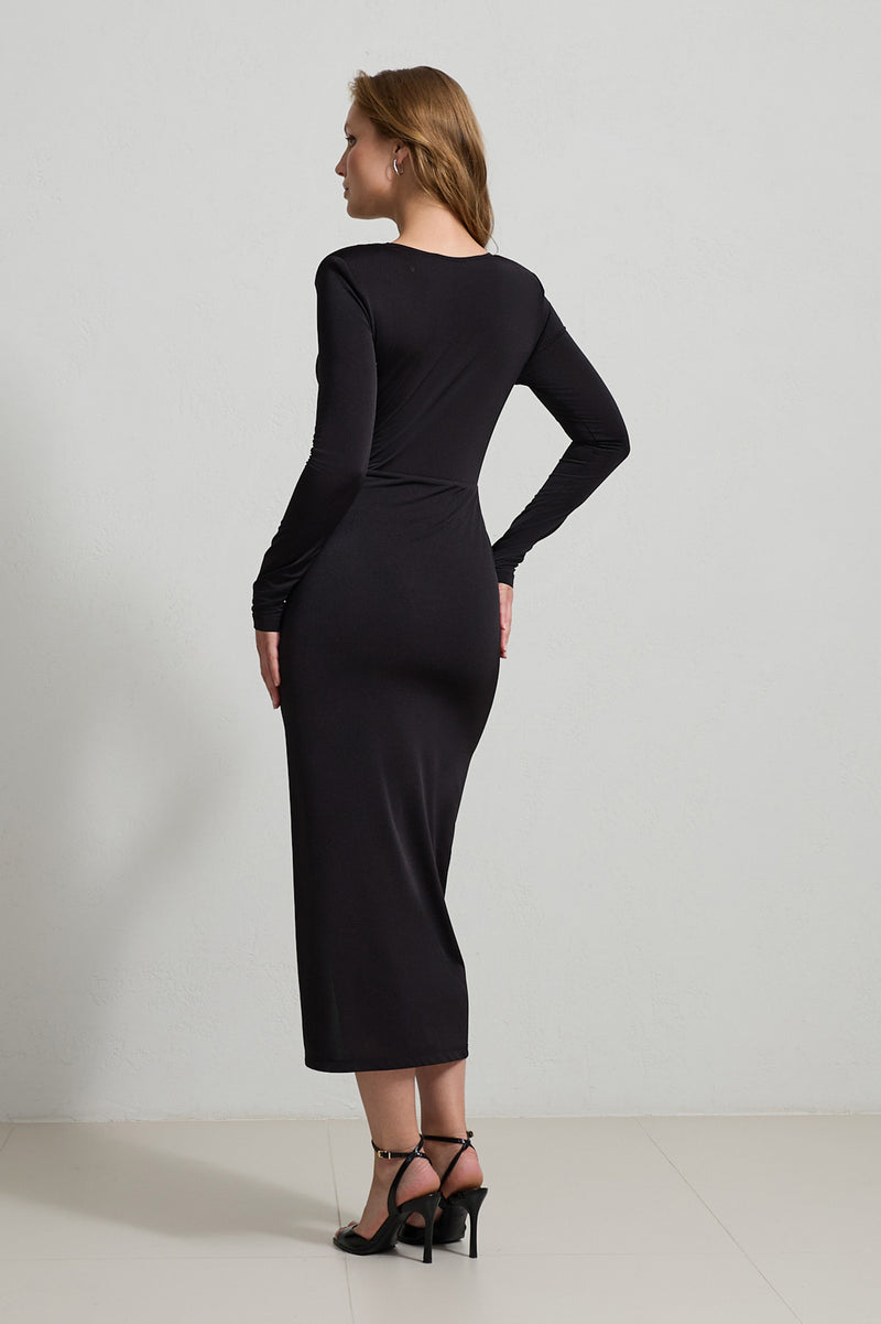 Setre V-Neck Pleated Detail Dress Black