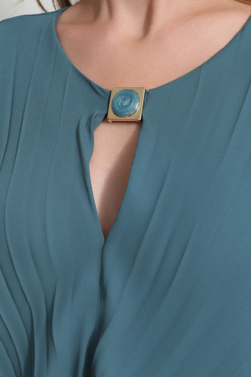 Setre Front-Keyhole Pleated Dress Crystal