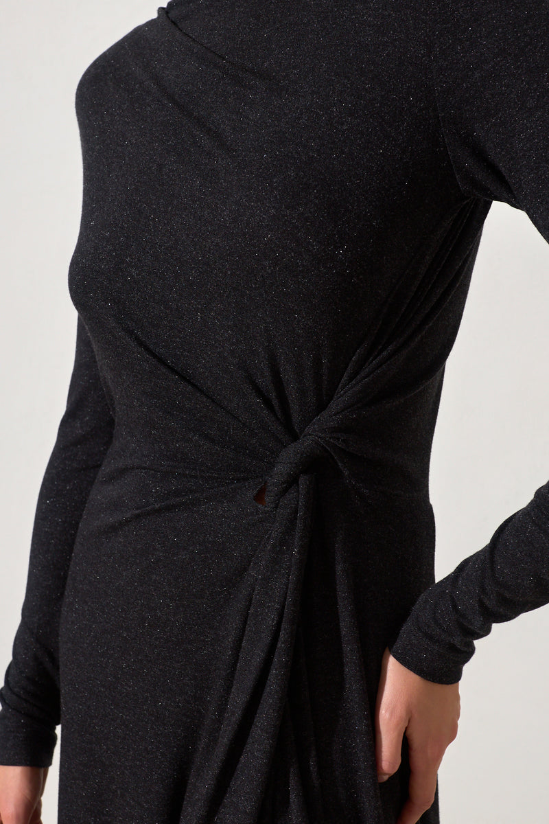 Setre Waist Gather Detailed Long Sleeve Dress Black