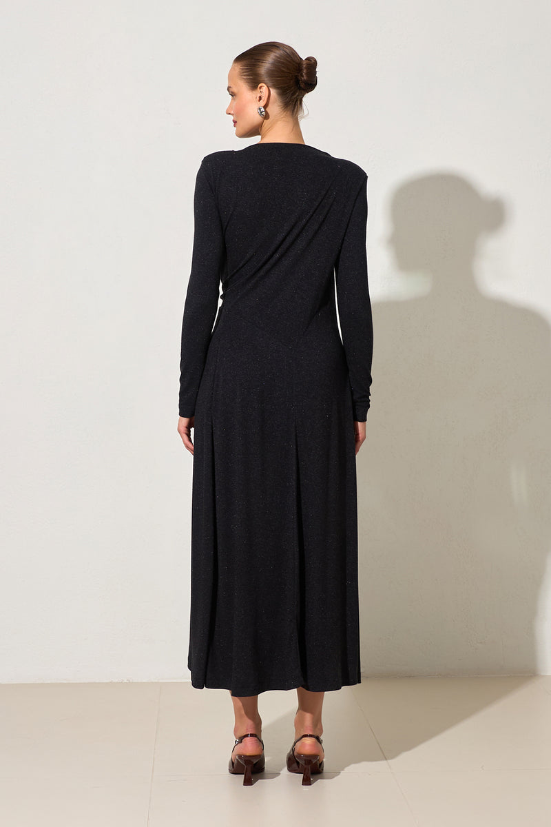 Setre Waist Gather Detailed Long Sleeve Dress Black