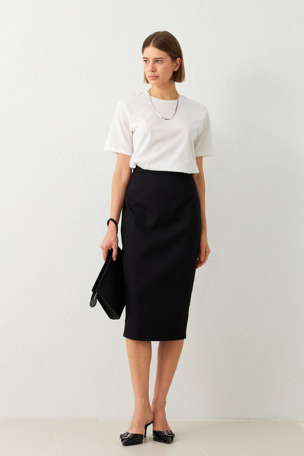 Setre Waist Fitted Midi Length Pencil Skirt Black