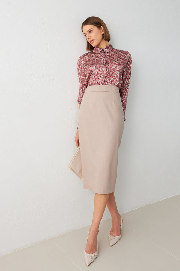 Setre Waist Fitted Midi Length Pencil Skirt Mink