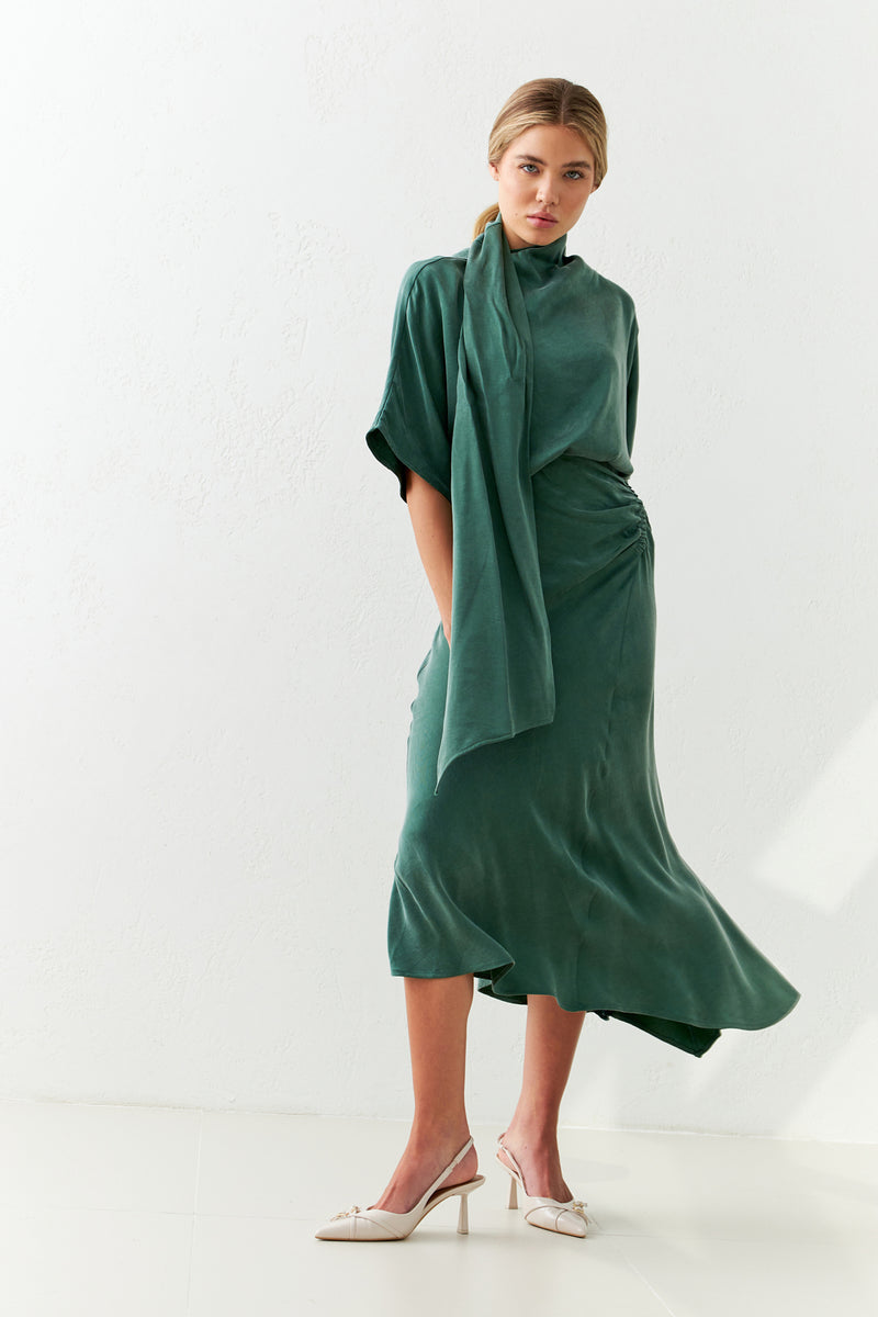 Setre Asymmetrical Gathered Skirt Green