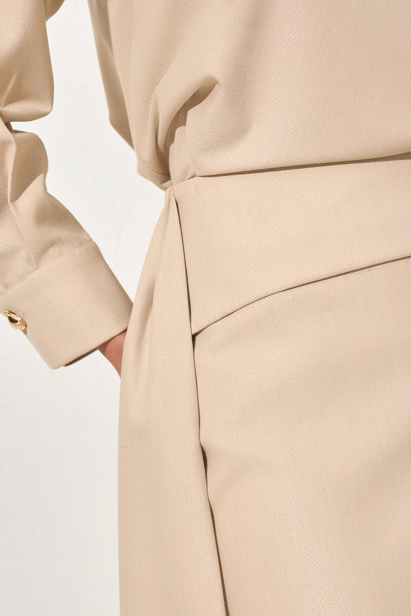 Setre Waist Detailed Midi Skirt Beige