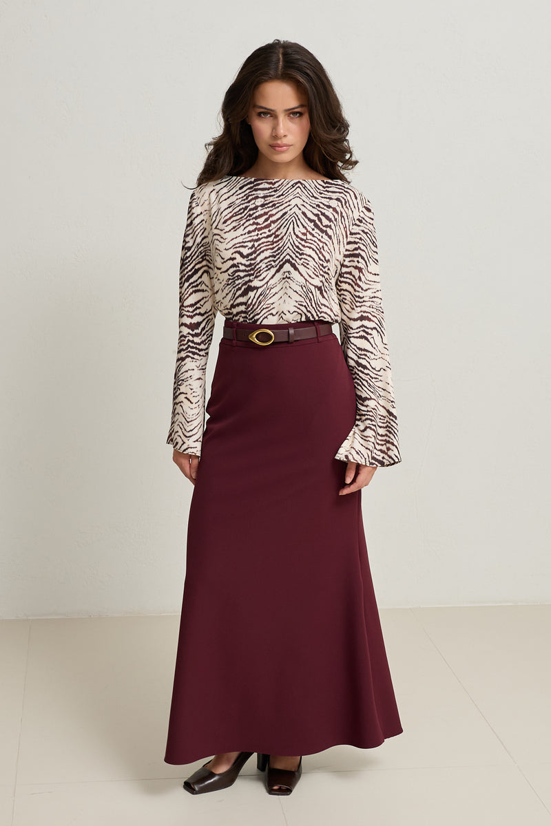 Setre Full Pattern Midi Length Skirt Burgundy