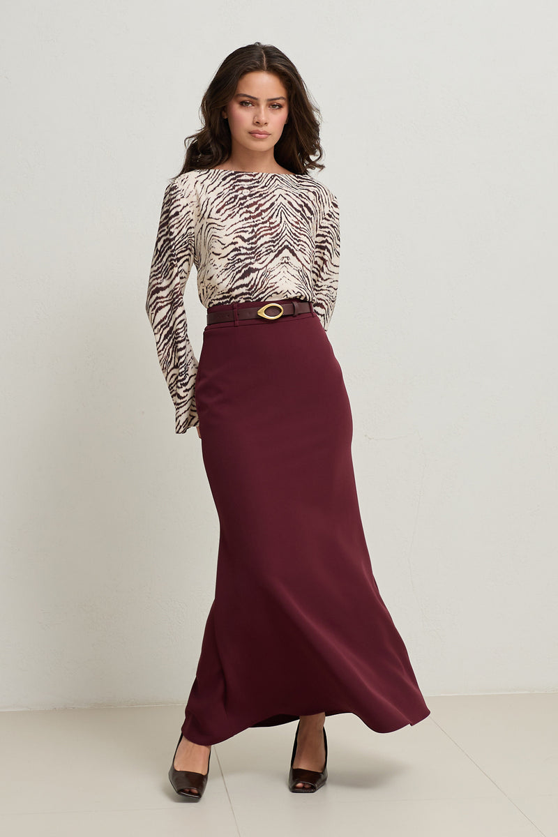 Setre Full Pattern Midi Length Skirt Burgundy