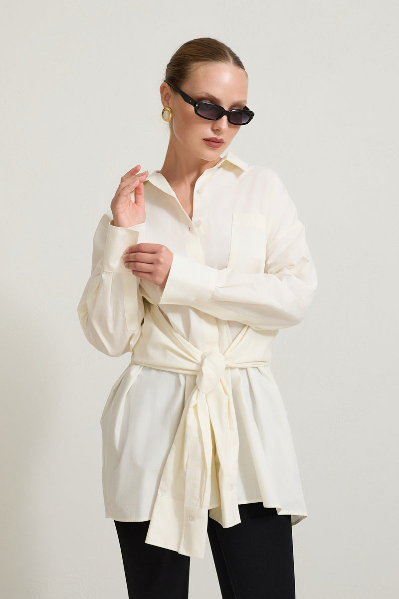 Setre Waist Tie Detailed Shirt Cream