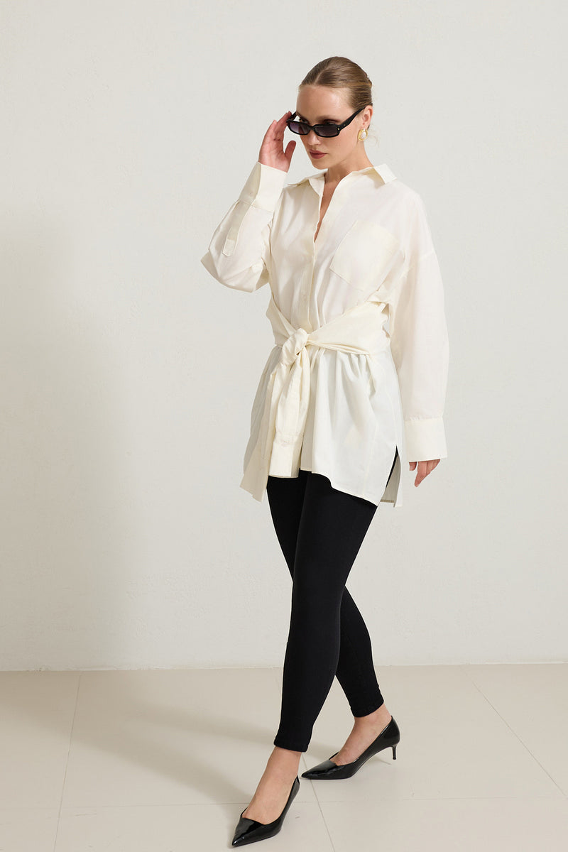 Setre Waist Tie Detailed Shirt Cream