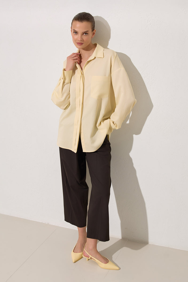 Setre Hidden Button Detail Long Sleeve Shirt Light Yellow