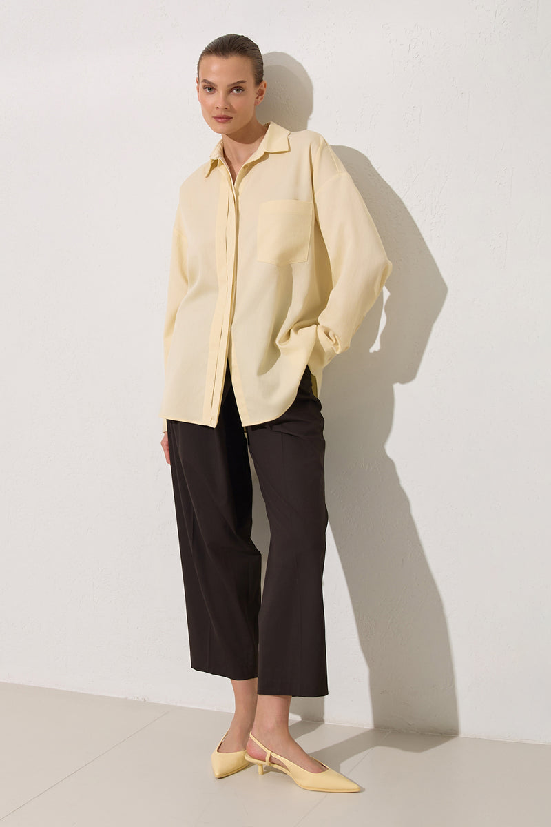 Setre Hidden Button Detail Long Sleeve Shirt Light Yellow