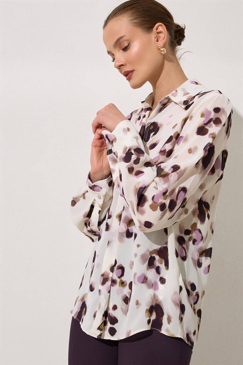 Setre Long Sleeve Patterned Shirt Light Lilac-Offwhite