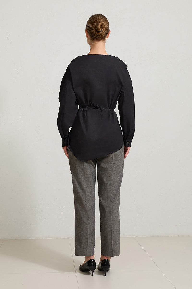 Setre Wide Collar With Tie Detail Shirt Black