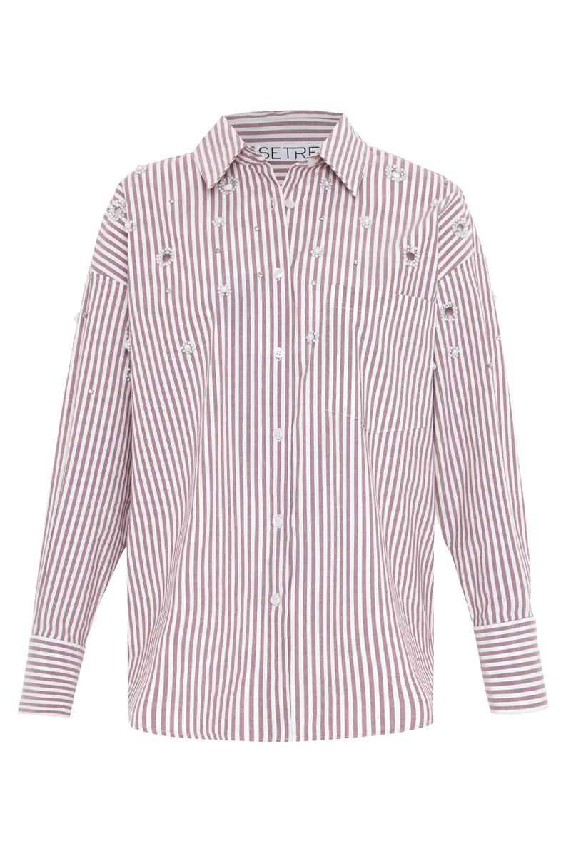 Setre Stripe And Pearl Detailed Shirt Burgundy/Offwhite