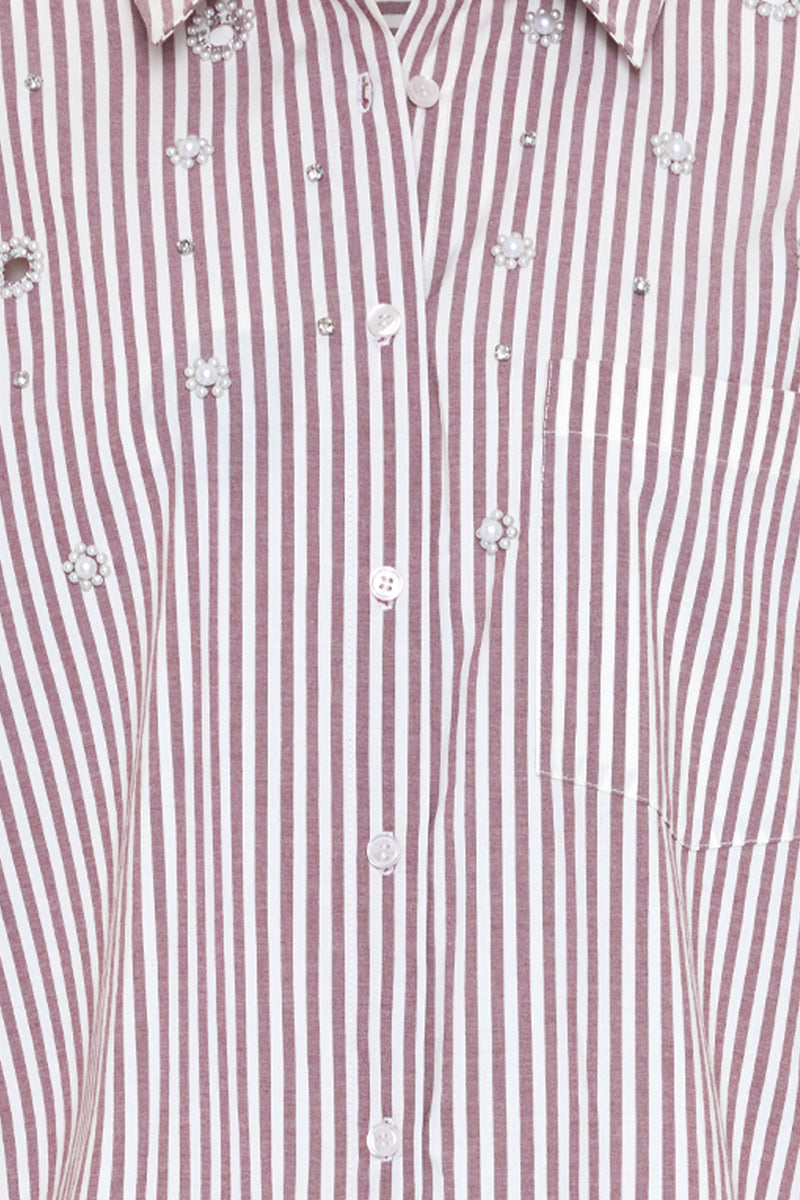Setre Stripe And Pearl Detailed Shirt Burgundy/Offwhite