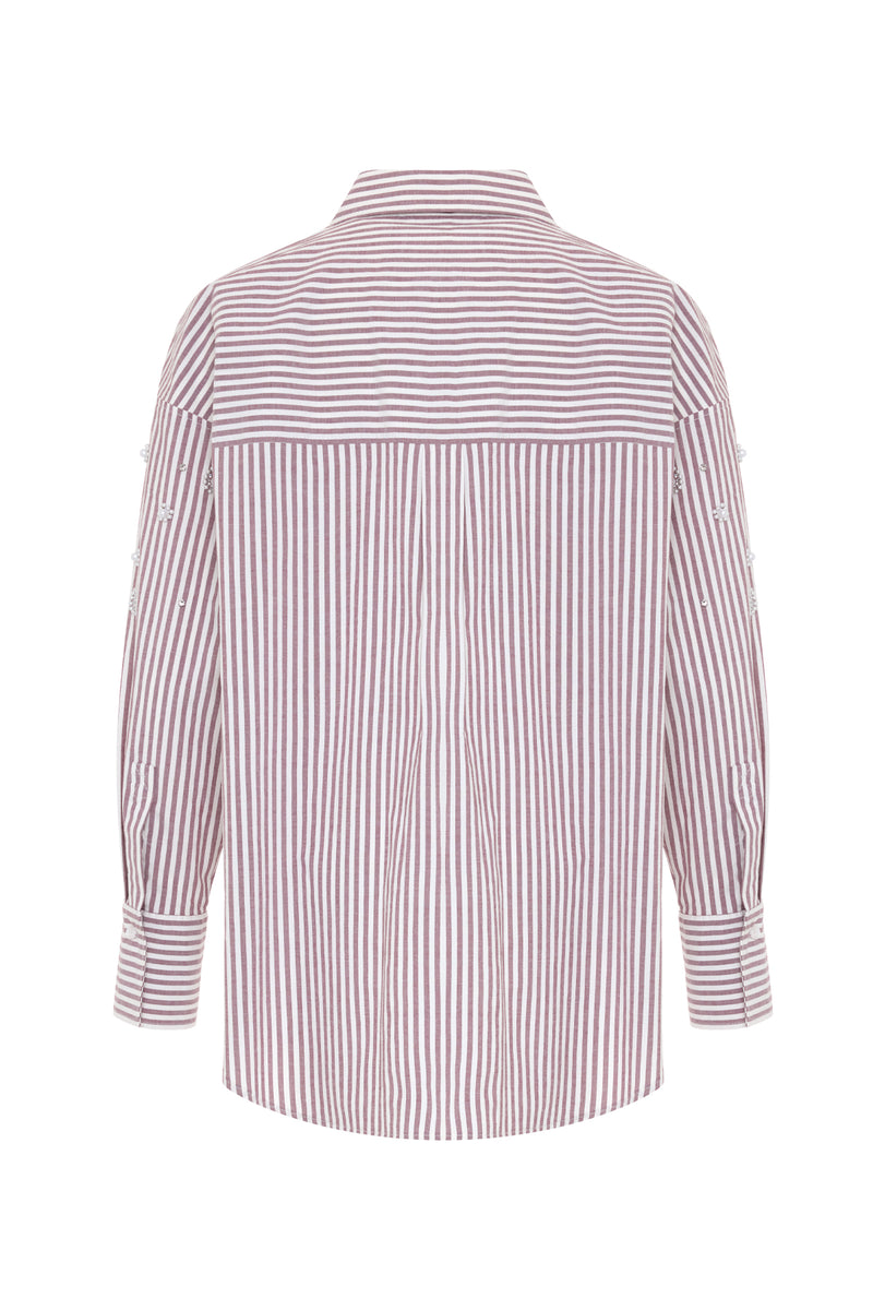 Setre Stripe And Pearl Detailed Shirt Burgundy/Offwhite