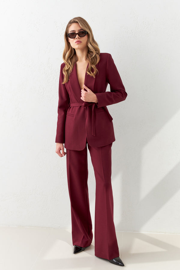 Setre Suit With Waist Tie Jacket And Trousers Red