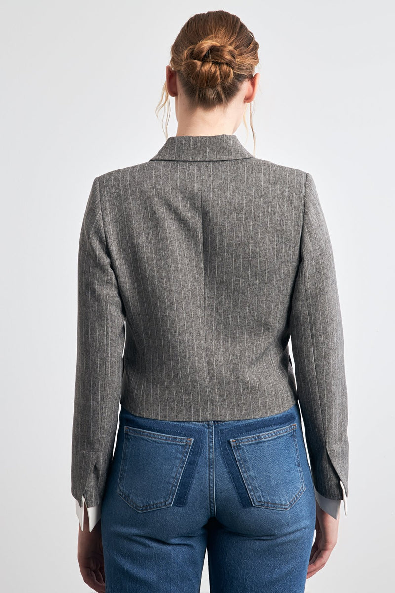 Setre Striped Pattern Crop Jacket Grey