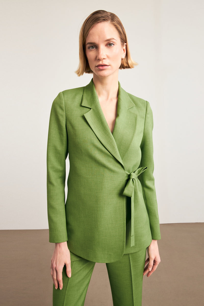 Setre Asymmetrical Side Tie Detailed Jacket Green