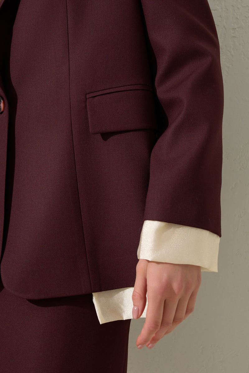 Setre Jacket With Pocket And Single Button Detail Burgundy