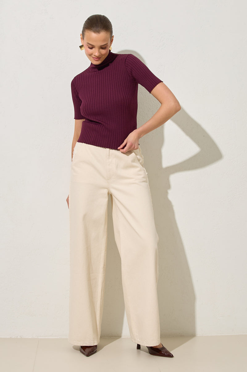 Setre Turtleneck Short Sleeves Blouse Burgundy