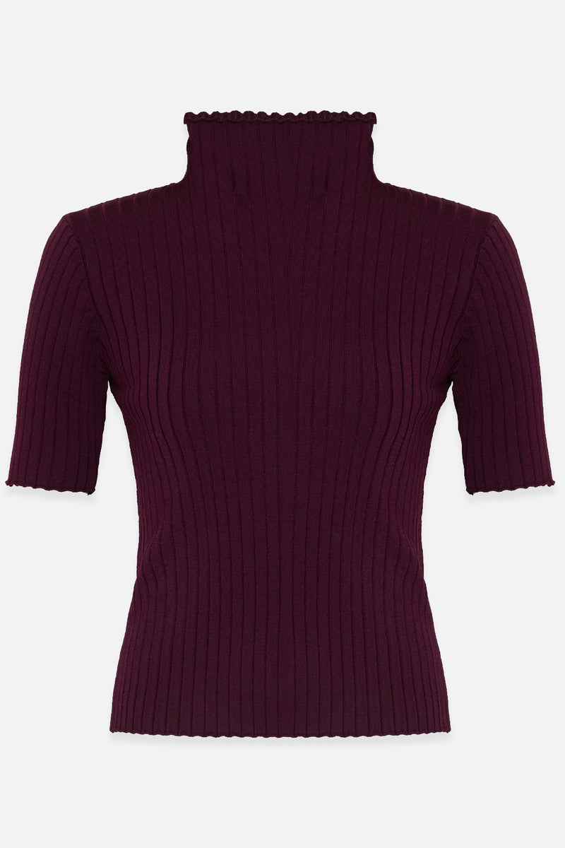 Setre Turtleneck Short Sleeves Blouse Burgundy